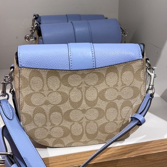 Coach Georgie Saddle Bag In Signature Canvas Light Khaki / Marble Blue - Picture 6 of 16
